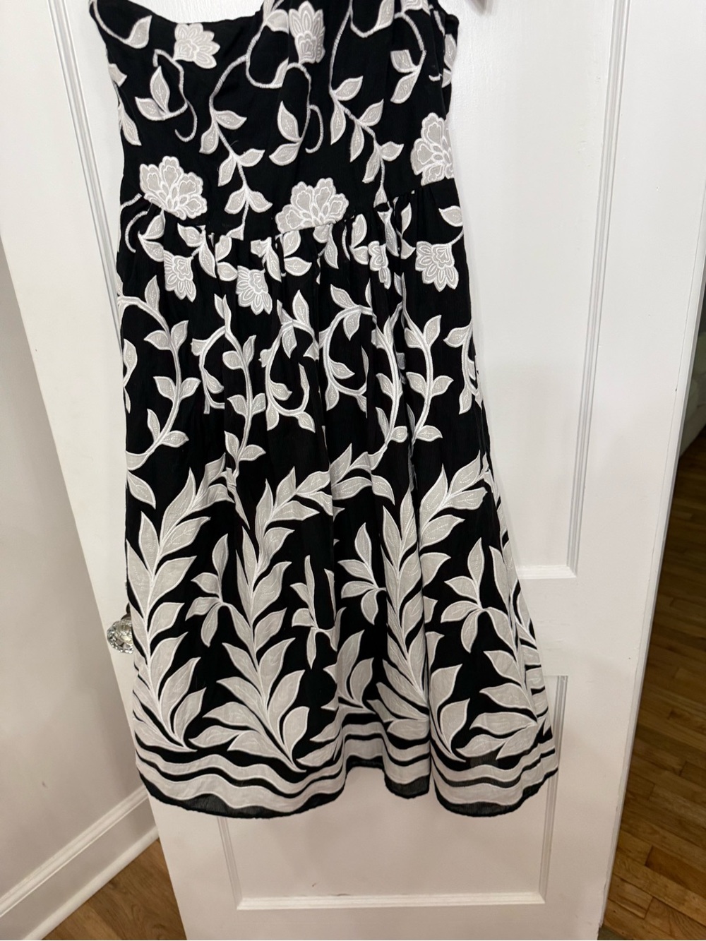 Anthropologie Maeve Embroidered One-Shoulder Midi Dress Black White 10 - Picture 8 of 14